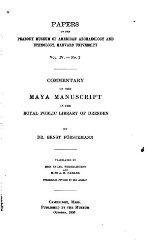 Cover for Commentary on the Maya Manuscript in the Royal Public Library of Dresden