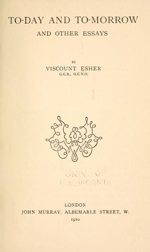 Cover for To-day and to-morrow
