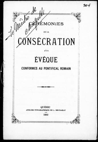 Cover for Cérémonies de la consécration d'un évêque