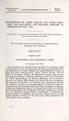 Cover for Departments of Labor, Health and Human Services, and Education, and related agencies appropriations bill, 1988