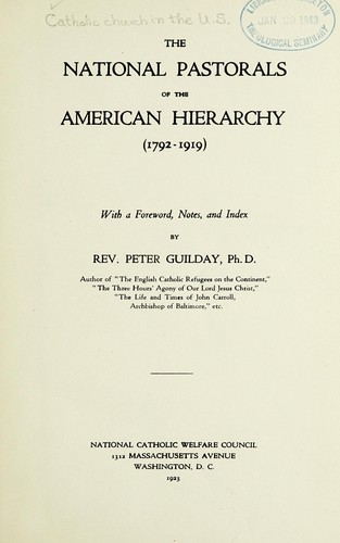 Cover for The national pastorals of the American hierarchy, 1792-1919