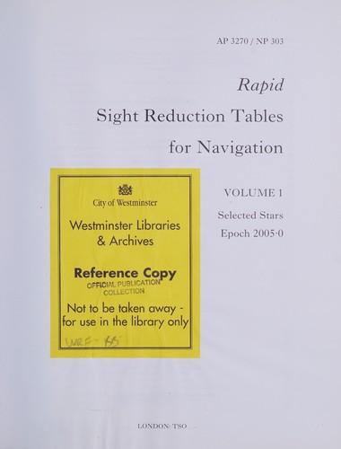 Cover for Rapid sight reduction tables for navigation