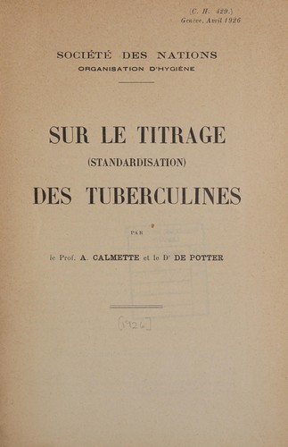 Cover for Sur le titrage (standardisation) des tuberculines
