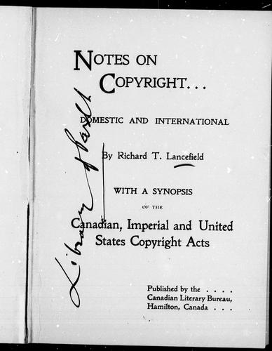 Cover for Notes on copyright, domestic and international