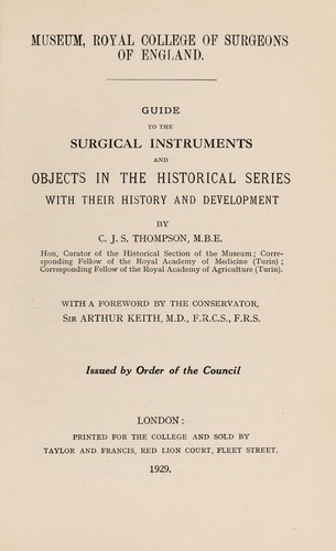 Cover for Guide to the surgical instruments and objects in the historical series with their history and development