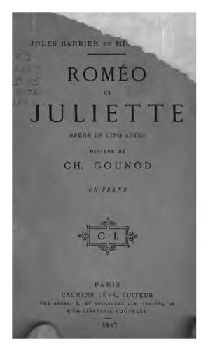 Cover for Roméo et Juliette: opéra en cinq actes