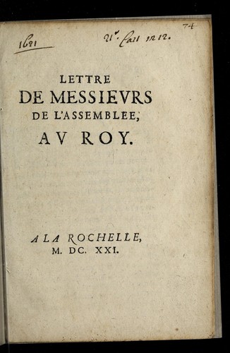 Cover for Lettre de Messieurs de l'Assemblee, au roy