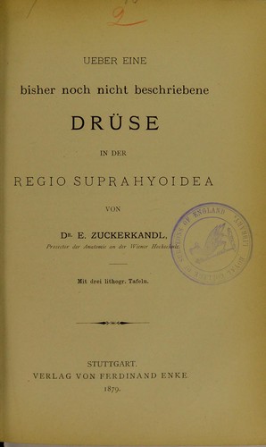 Cover for Ueber eine bisher noch nicht beschriebene Drüse in der Regio suprahyoidea