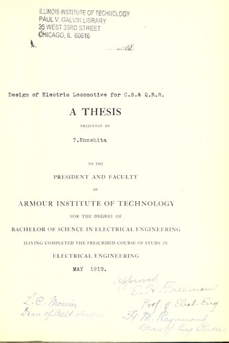 Cover for Design of electric locomotive for C. B. & Q. R. R.