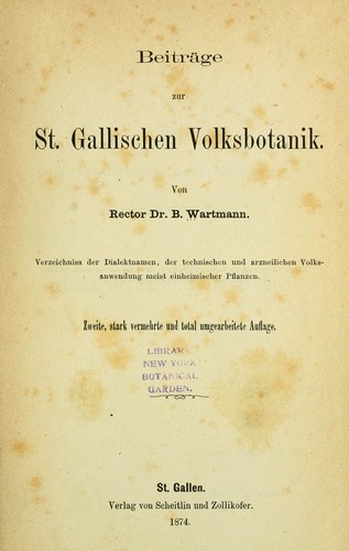 Cover for Beiträge zur St. Gallischen Volksbotanik