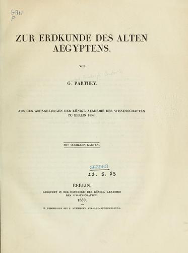 Cover for Zur Erdkunde des alten Aegyptens