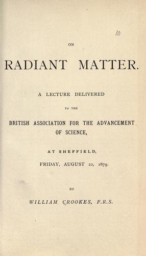 Cover for On radiant matter