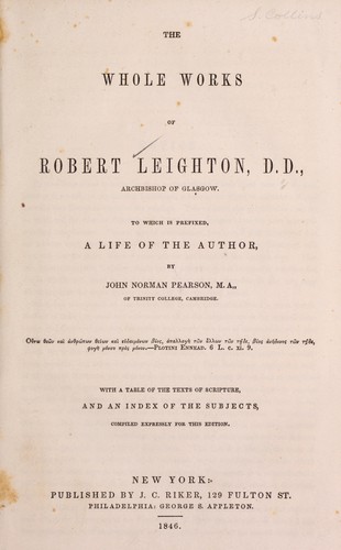 Cover for The Whole works of Robert Leighton, D.D., Archbishop of Glasgow