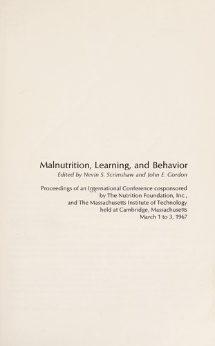 Cover for Malnutrition, learning, and behavior