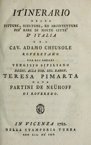 Cover for Itinerario delle pitture, sculture, ed architetture piu   rare di molte citta   d'Italia