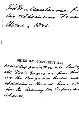 Cover for Friendly contributions, for the benefit of three infant schools, in the parish of Kensington [ed ...