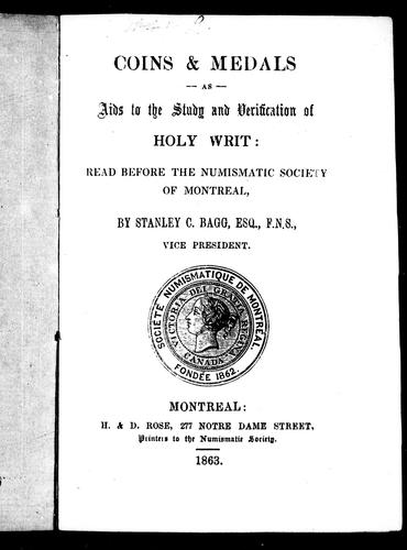 Cover for Coins & medals as aids to the study and verification of Holy Writ