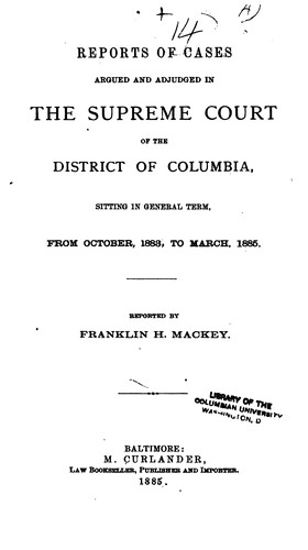 Cover for Reports of Cases Argued and Adjudged in the Supreme Court of the District of Columbia