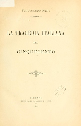 Cover for La tragedia italiana del Cinquecento