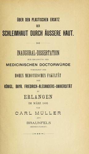 Cover for Über den plastischen Ersatz der Schleinhaut durch äussere haut