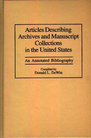 Cover for Articles describing archives and manuscript collections in the United States
