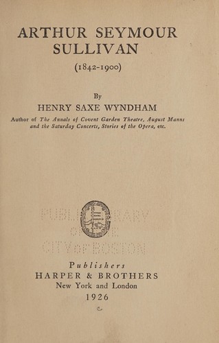 Cover for Arthur Seymour Sullivan (1842-1900)