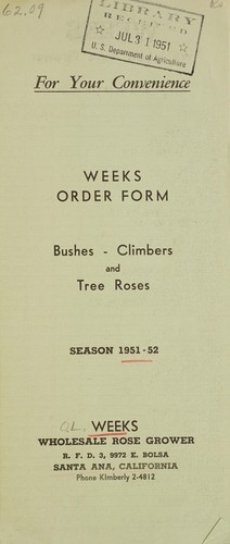 Cover for For your convenience, Weeks order form, bushes - climbers and tree roses