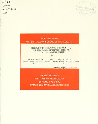 Cover for Disentangling behavioral intention (BI) and behavioral expectation (BE)