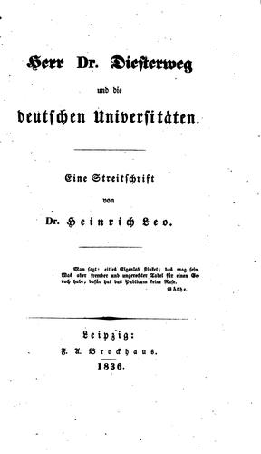 Cover for Herr dr.[i.e. Doktor] Diesterweg und die deutschen Universitäten: Eine ...