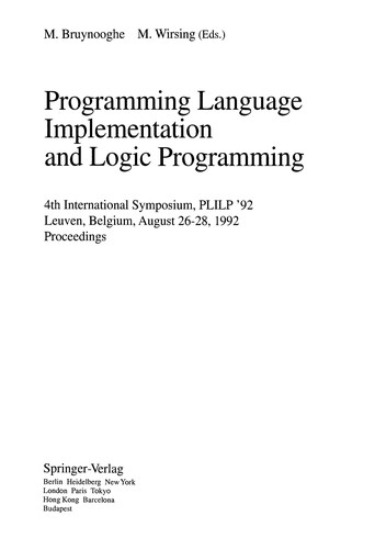 Cover for Programming language implementation and logic programming