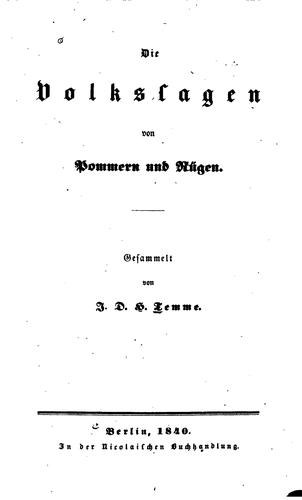 Cover for Die Volkssagen von Pommern und Rügen