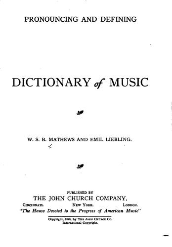 Cover for Pronouncing and defining dictionary of music