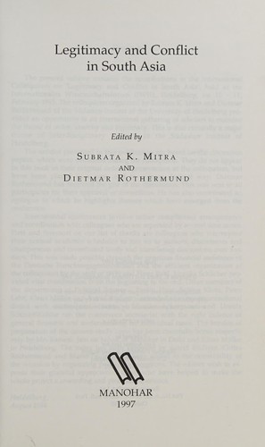 Cover for Legitimacy and conflict in South Asia