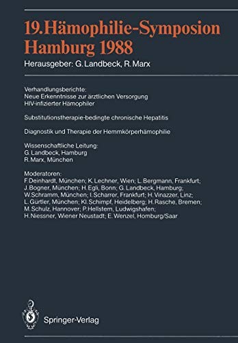 Cover for 19. Hämophilie-Symposion Hamburg 1988 : Verhandlungsberichte