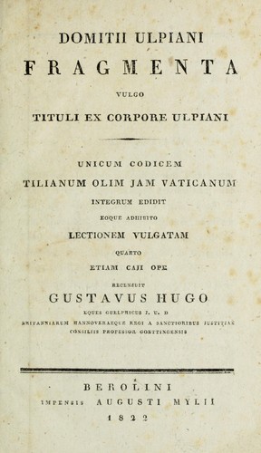 Cover for Domitii Ulpiani Fragmenta vulgo Tituli ex corpore Ulpiani