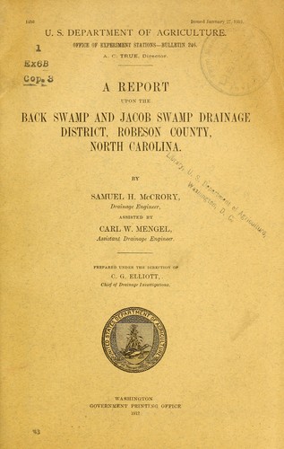 Cover for A report upon the Back Swamp and Jacob Swamp drainage district, Robeson County, North Carolina