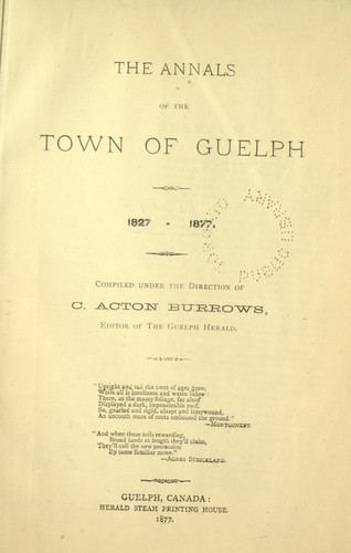 Cover for The annals of the town of Guelph, 1827-1877.