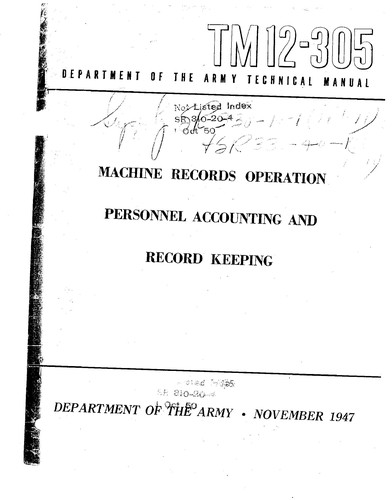 Cover for Machine Records Operation Personnel Accounting and Record Keeping