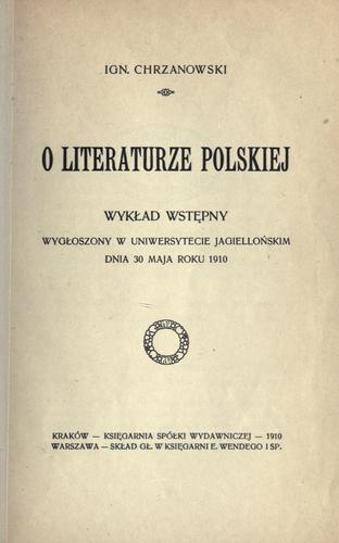 Cover for O literaturze polskiej