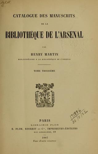 Cover for Catalogue des manuscrits de la Bibliothèque de l'Arsenal
