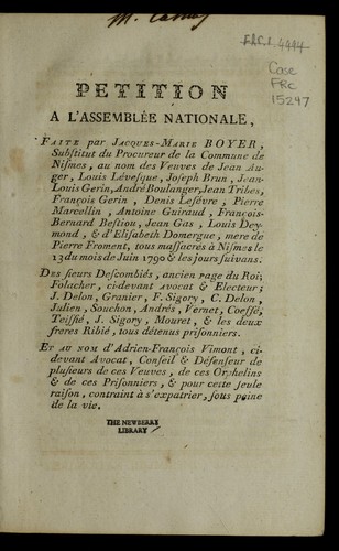 Cover for Petition a   l'Assemble e nationale