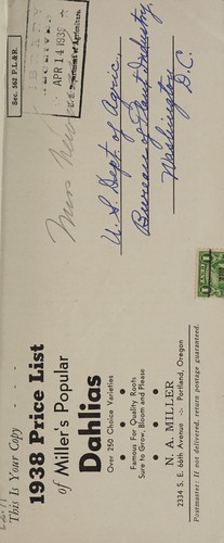 Cover for 1938 price list of Miller's popular dahlias