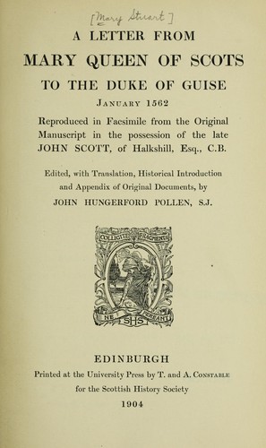 Cover for A letter from Mary Queen of Scots to the Duke of Guise, January 1562