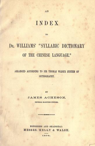 Cover for An index to Dr. Williams' "Syllabic Dictionary of the Chinese Language"