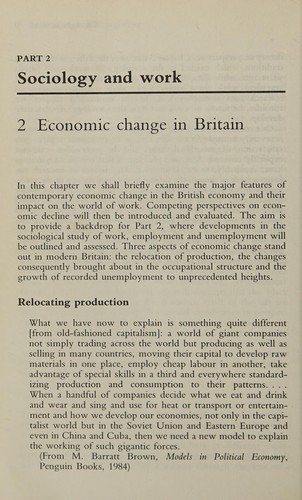 Cover for Work and Unemployment (Sociology in Focus)