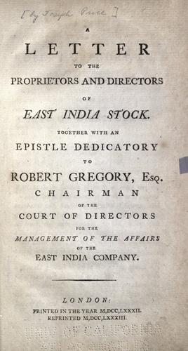 Cover for A letter to the proprietors and directors of East India stock