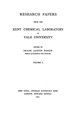 Cover for RESEARCH PAPERS FROM THE KENT CHEMICAL LABORATORY OF YALE UNIVERSITY