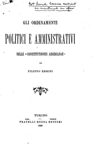 Cover for Gli ordinamenti politici e amministrativi nelle "Constitutiones Aegidianae": of Cardinal Gil ...