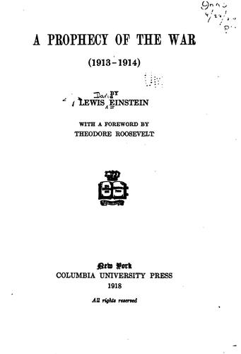 Cover for A prophecy of the war (1913-1914)