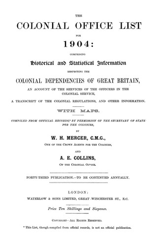 Cover for The Colonial Office list for ...
